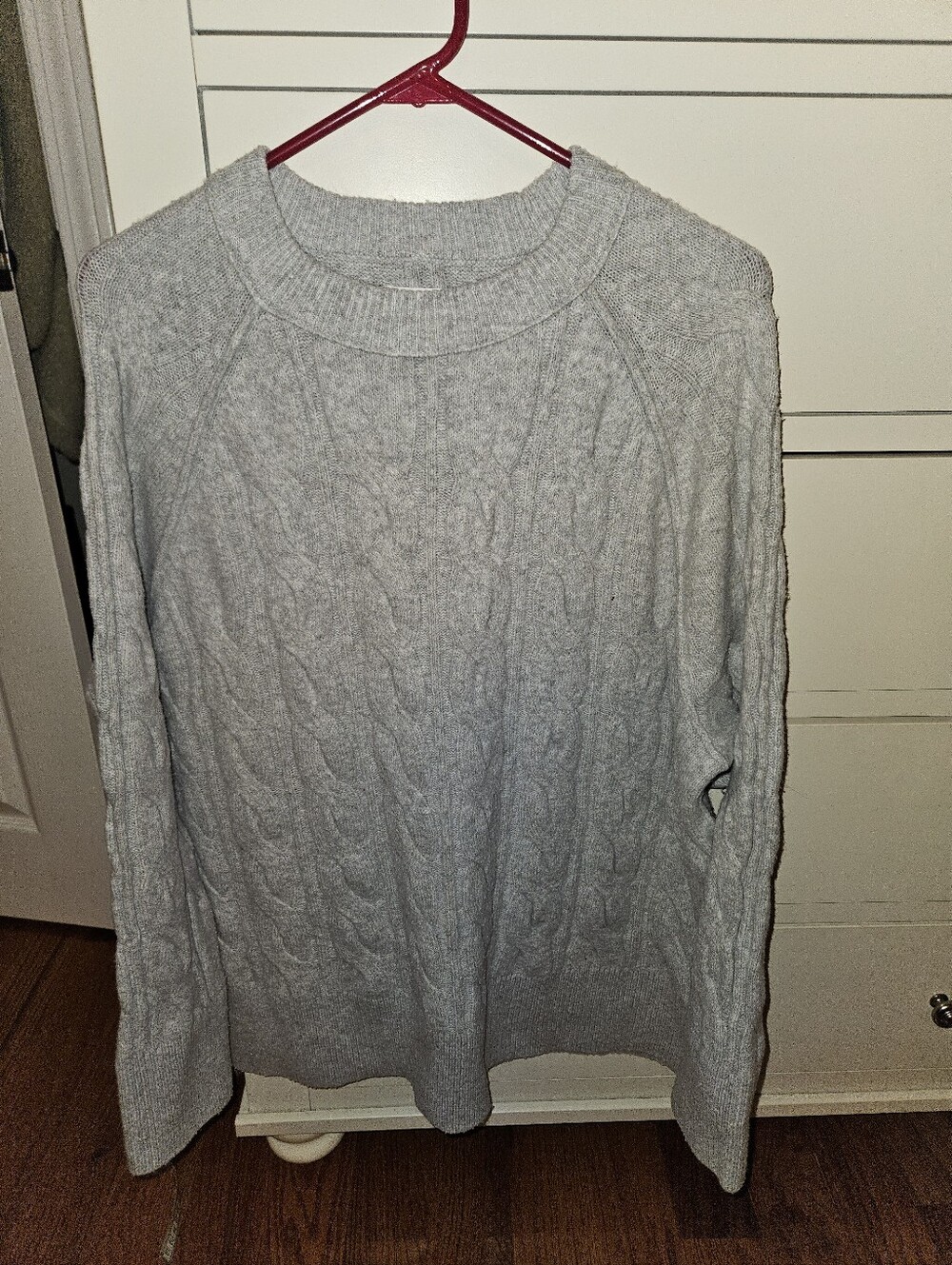 Aerie Light Gray Cable Knit Crewneck Sweater